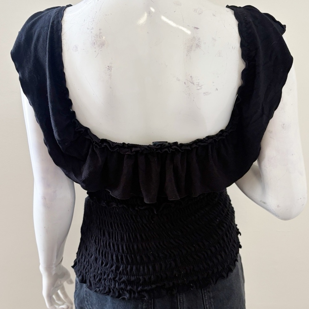Vintage Moda International Victoria’s Secret Brand Black Ruffled & Smocked Tank - Picture 3 of 5